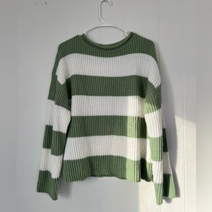 Green and White Striped Sweater